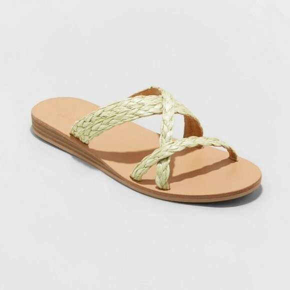 Universal Thread Opal Strappy Slide Sandals Sage 7 - Picture 2 of 10